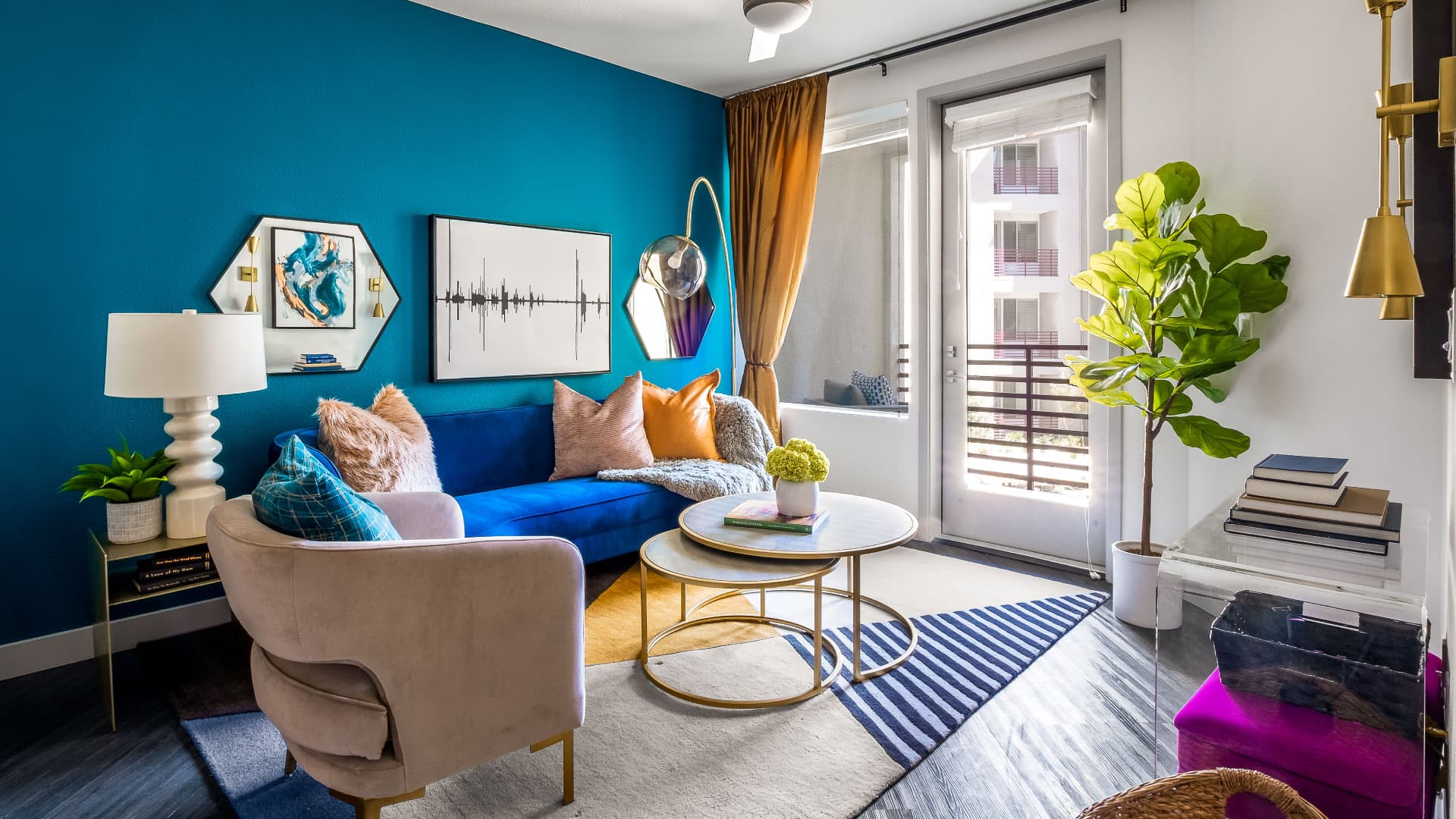 Model apartment living room at Elysian at The Palms