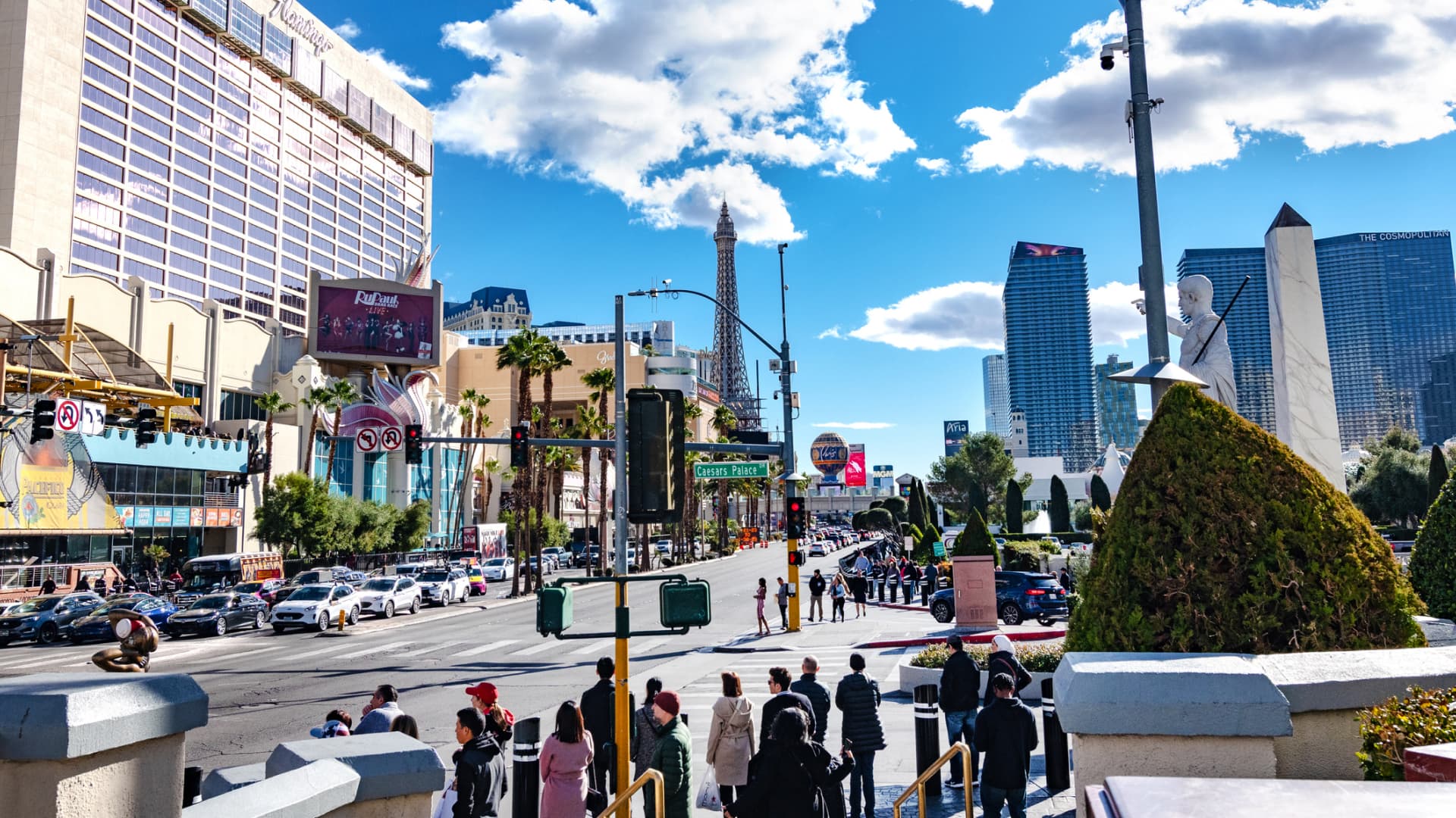 Pedestrians and tourists on the streets of Las Vegas stock photo