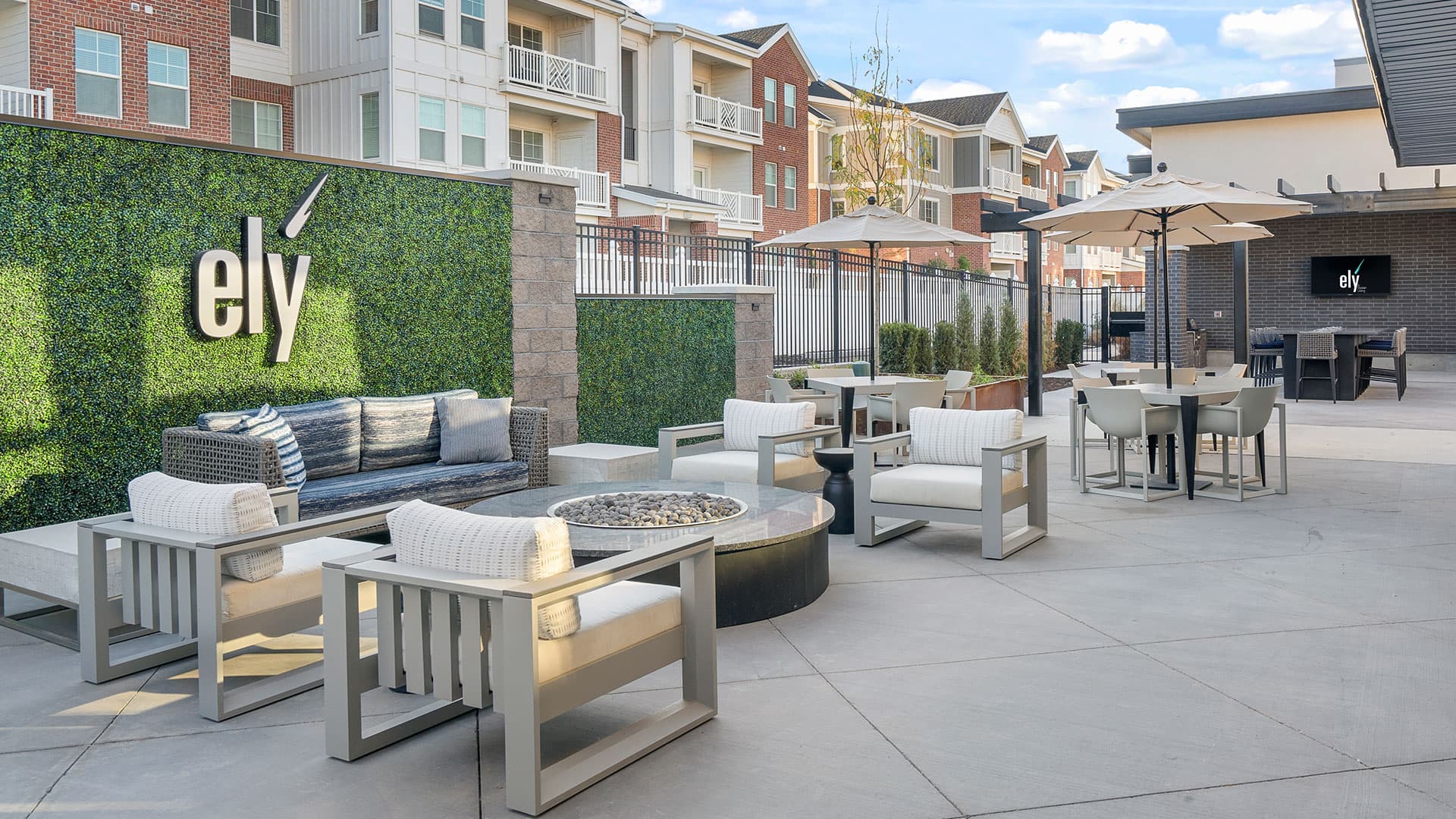 Outdoor seating and fire pit at Ely at American Fork