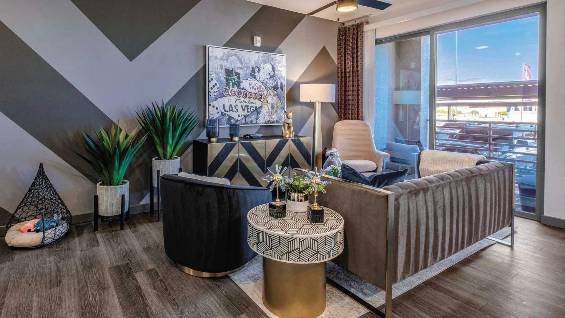 Model apartment living room at Elysian at Centennial Hills