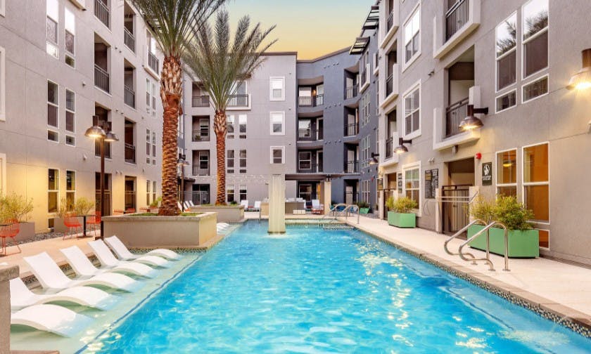 resort style pool at Ely on Fremont - Downtown Las Vegas Apartments