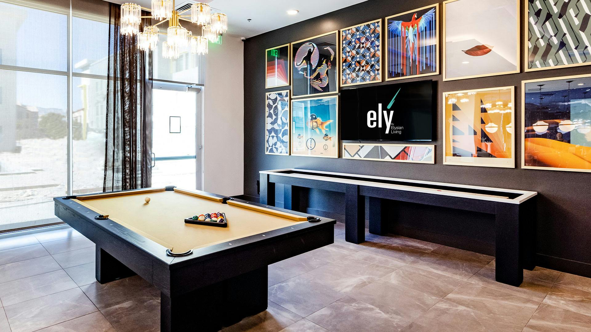Pool table and shuffleboard table at Ely at Fort Apache